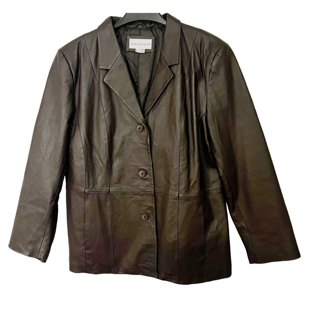 Hannah Leather Jacket Womens XL Brown Button Up Collar Lined Vented NWT